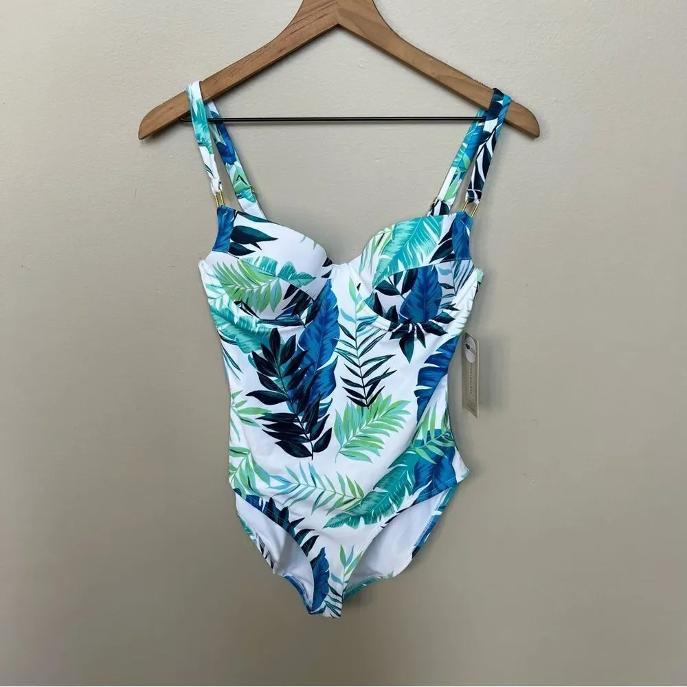 NWT Peyton and Parker One Piece Swimsuit White Blue Tropical Floral Size Small